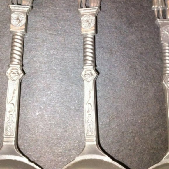 Antique~German Embossed~Pewter Rein Zinn Wedding Spoons Set of 6 - Picture 3 of 4